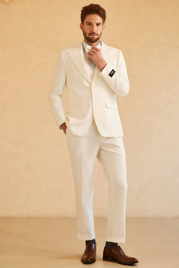 White Peak Lapel Single Breasted 3 pièces costumes de mariage pour hommes